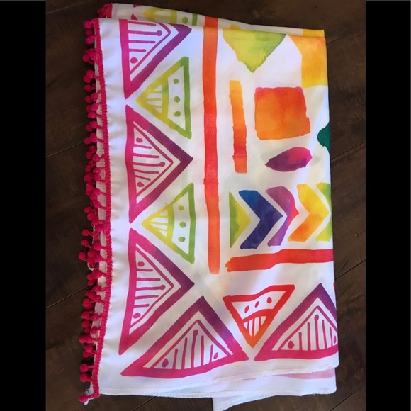 NWOT Lush Vibrant Multi coloured Scarf with Small ball tassels - Picture 2 of 8